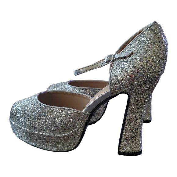 Ellie Heels Women's Size 11 Silver Open Toe With Buckle Ankle Straps 5.5" Shoe - Picture 12 of 13